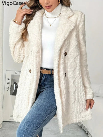 Casual White Thick Plush Warm Coat/ Jacket Long Sleeve Soft Cardigan - American Thistle Casual White Thick Plush Warm Coat/ Jacket Long Sleeve Soft Cardigan