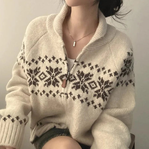 Chic Autumn Winter Loose Fit Long Sve Knitted Sweater Women's Faion Retro Color Blo Design Casual Versatile Outerwear - American Thistle Chic Autumn Winter Loose Fit Long Sve Knitted Sweater Women's Faion Retro Color Blo Design Casual Versatile Outerwear
