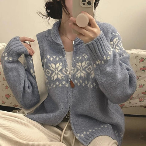 Chic Autumn Winter Loose Fit Long Sve Knitted Sweater Women's Faion Retro Color Blo Design Casual Versatile Outerwear - American Thistle Chic Autumn Winter Loose Fit Long Sve Knitted Sweater Women's Faion Retro Color Blo Design Casual Versatile Outerwear