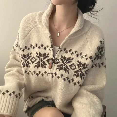 Chic Autumn Winter Loose Fit Long Sve Knitted Sweater Women's Faion Retro Color Blo Design Casual Versatile Outerwear - American Thistle Chic Autumn Winter Loose Fit Long Sve Knitted Sweater Women's Faion Retro Color Blo Design Casual Versatile Outerwear