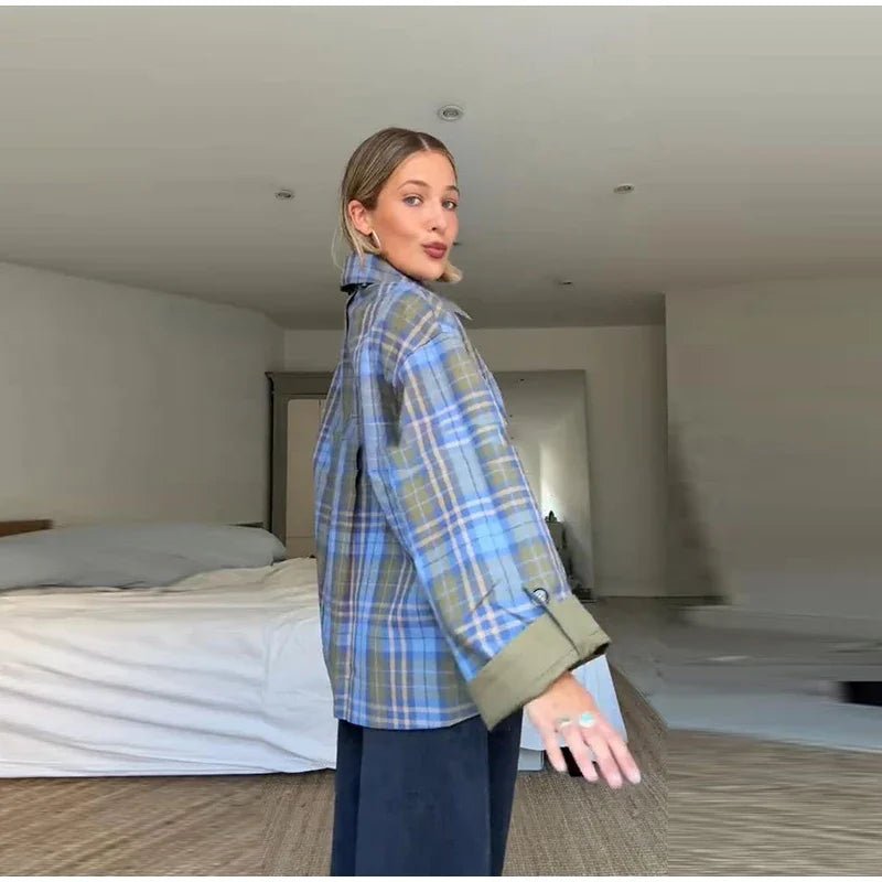 Chic Plaid Double Side Coats Women Lapel Single Breasted Long Sleeve Pocket Lace Up Jacket 2025 Autumn Lady Casual Outwear New - American Thistle Chic Plaid Double Side Coats Women Lapel Single Breasted Long Sleeve Pocket Lace Up Jacket 2025 Autumn Lady Casual Outwear New