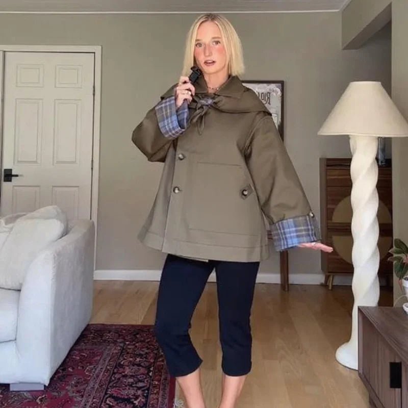 Chic Plaid Double Side Coats Women Lapel Single Breasted Long Sleeve Pocket Lace Up Jacket 2025 Autumn Lady Casual Outwear New - American Thistle Chic Plaid Double Side Coats Women Lapel Single Breasted Long Sleeve Pocket Lace Up Jacket 2025 Autumn Lady Casual Outwear New