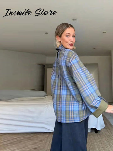 Chic Plaid Double Side Coats Women Lapel Single Breasted Long Sleeve Pocket Lace Up Jacket 2025 Autumn Lady Casual Outwear New - American Thistle Chic Plaid Double Side Coats Women Lapel Single Breasted Long Sleeve Pocket Lace Up Jacket 2025 Autumn Lady Casual Outwear New