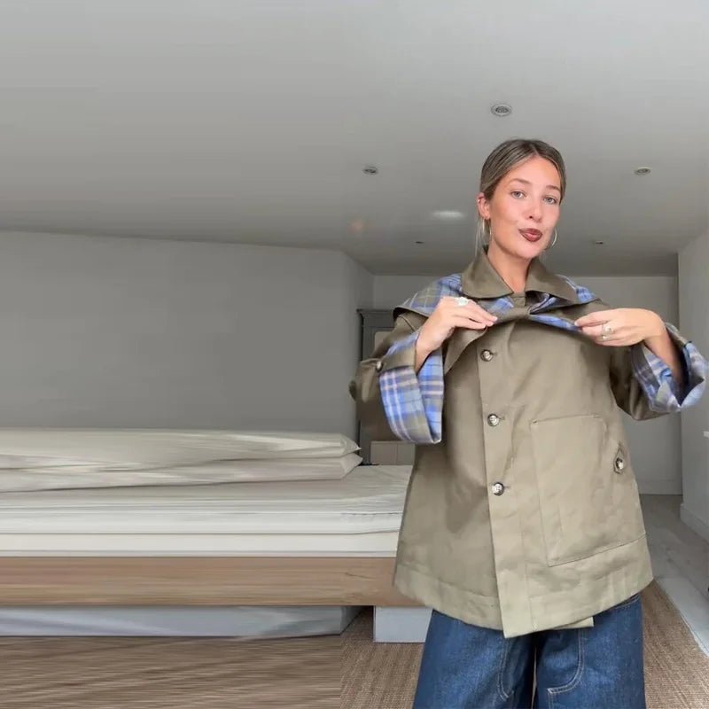 Chic Plaid Double Side Coats Women Lapel Single Breasted Long Sleeve Pocket Lace Up Jacket 2025 Autumn Lady Casual Outwear New - American Thistle Chic Plaid Double Side Coats Women Lapel Single Breasted Long Sleeve Pocket Lace Up Jacket 2025 Autumn Lady Casual Outwear New