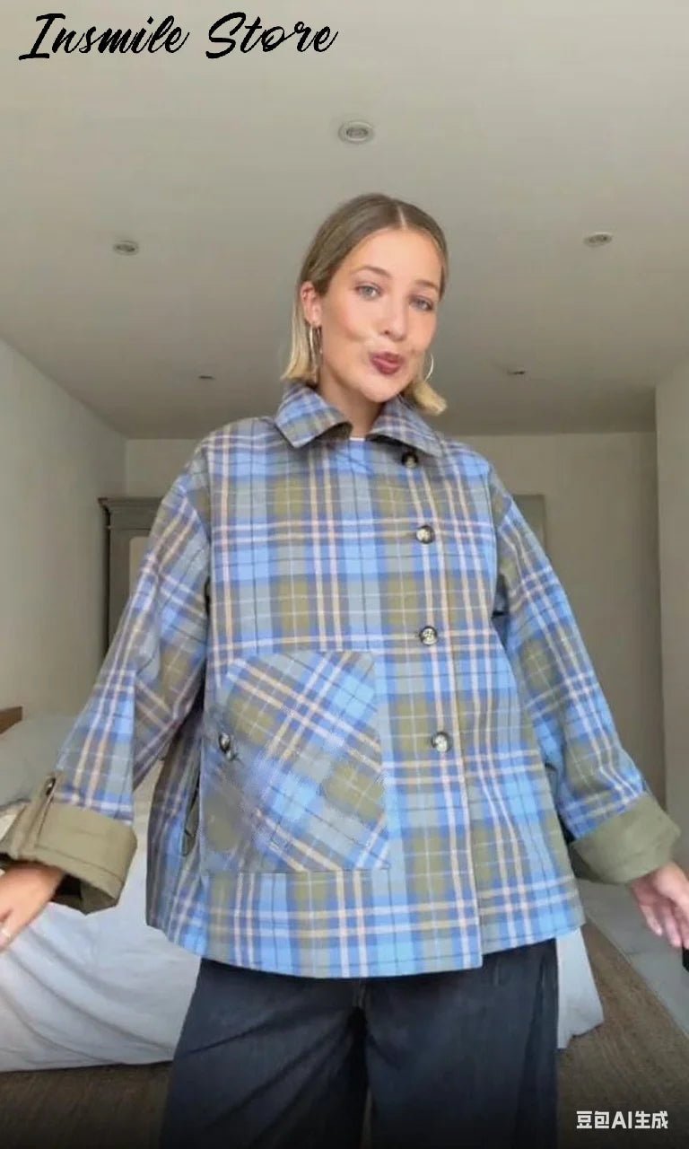 Chic Plaid Double Side Coats Women Lapel Single Breasted Long Sleeve Pocket Lace Up Jacket 2025 Autumn Lady Casual Outwear New - American Thistle Chic Plaid Double Side Coats Women Lapel Single Breasted Long Sleeve Pocket Lace Up Jacket 2025 Autumn Lady Casual Outwear New