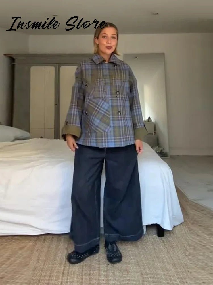 Chic Plaid Double Side Coats Women Lapel Single Breasted Long Sleeve Pocket Lace Up Jacket 2025 Autumn Lady Casual Outwear New - American Thistle Chic Plaid Double Side Coats Women Lapel Single Breasted Long Sleeve Pocket Lace Up Jacket 2025 Autumn Lady Casual Outwear New