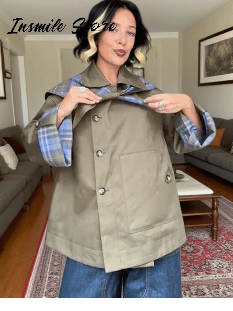 Chic Plaid Double Side Coats Women Lapel Single Breasted Long Sleeve Pocket Lace Up Jacket 2025 Autumn Lady Casual Outwear New - American Thistle Chic Plaid Double Side Coats Women Lapel Single Breasted Long Sleeve Pocket Lace Up Jacket 2025 Autumn Lady Casual Outwear New