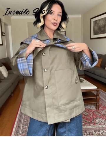 Chic Plaid Double Side Coats Women Lapel Single Breasted Long Sleeve Pocket Lace Up Jacket 2025 Autumn Lady Casual Outwear New - American Thistle Chic Plaid Double Side Coats Women Lapel Single Breasted Long Sleeve Pocket Lace Up Jacket 2025 Autumn Lady Casual Outwear New