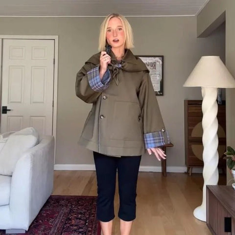 Chic Plaid Double Side Coats Women Lapel Single Breasted Long Sleeve Pocket Lace Up Jacket 2025 Autumn Lady Casual Outwear New - American Thistle Chic Plaid Double Side Coats Women Lapel Single Breasted Long Sleeve Pocket Lace Up Jacket 2025 Autumn Lady Casual Outwear New