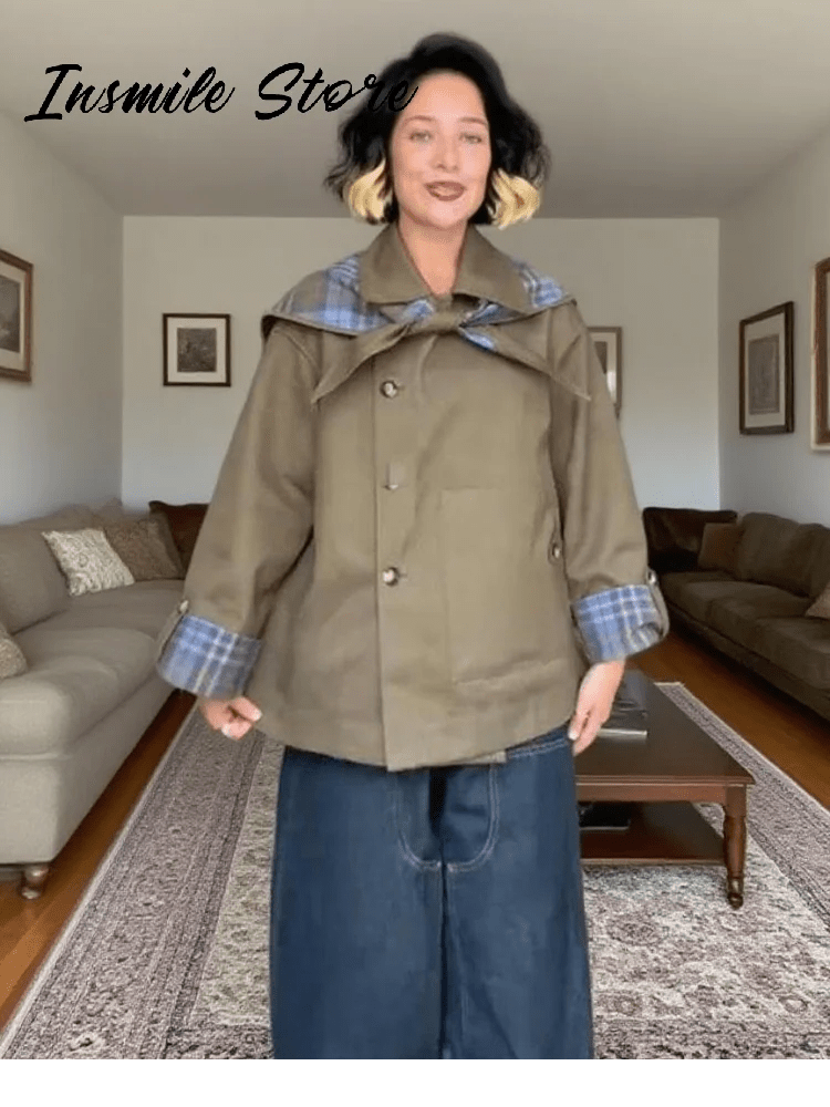 Chic Plaid Double Side Coats Women Lapel Single Breasted Long Sleeve Pocket Lace Up Jacket 2025 Autumn Lady Casual Outwear New - American Thistle Chic Plaid Double Side Coats Women Lapel Single Breasted Long Sleeve Pocket Lace Up Jacket 2025 Autumn Lady Casual Outwear New