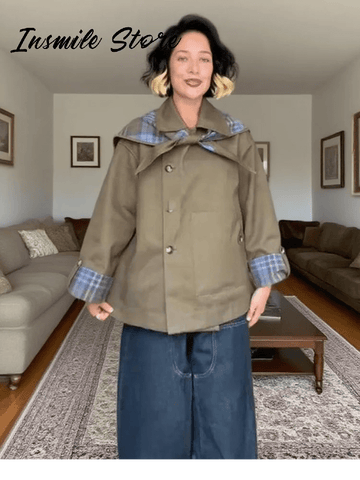 Chic Plaid Double Side Coats Women Lapel Single Breasted Long Sleeve Pocket Lace Up Jacket 2025 Autumn Lady Casual Outwear New - American Thistle Chic Plaid Double Side Coats Women Lapel Single Breasted Long Sleeve Pocket Lace Up Jacket 2025 Autumn Lady Casual Outwear New