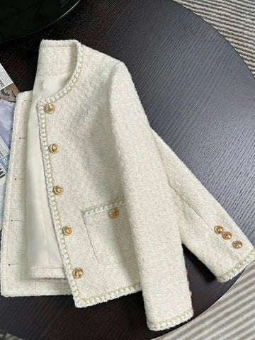 Chic White Tweed Jackets Women Long Sleeve Sweet Coat - American Thistle Chic White Tweed Jackets Women Long Sleeve Sweet Coat
