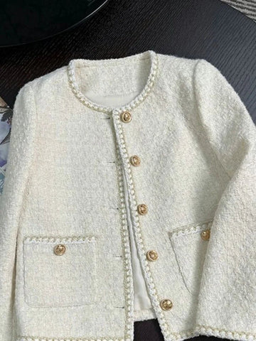 Chic White Tweed Jackets Women Long Sleeve Sweet Coat - American Thistle Chic White Tweed Jackets Women Long Sleeve Sweet Coat
