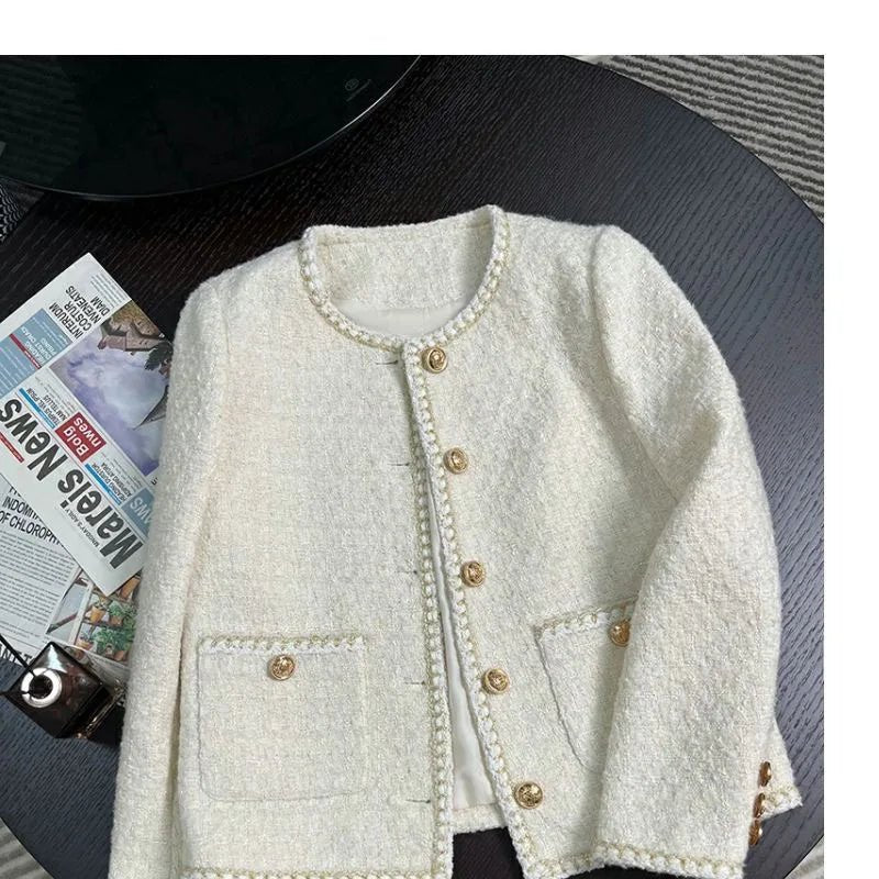 Chic White Tweed Jackets Women Long Sleeve Sweet Coat - American Thistle Chic White Tweed Jackets Women Long Sleeve Sweet Coat
