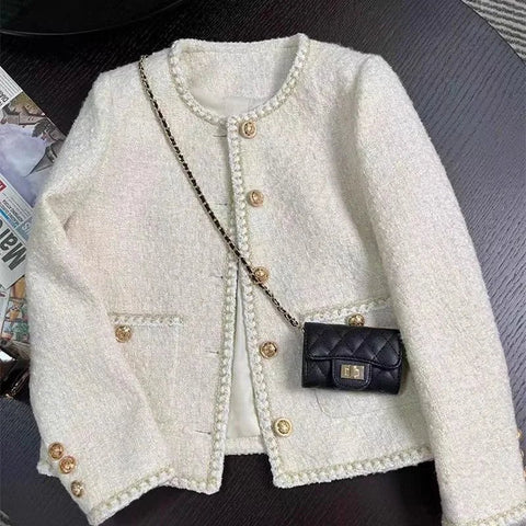 Chic White Tweed Jackets Women Long Sleeve Sweet Coat - American Thistle Chic White Tweed Jackets Women Long Sleeve Sweet Coat