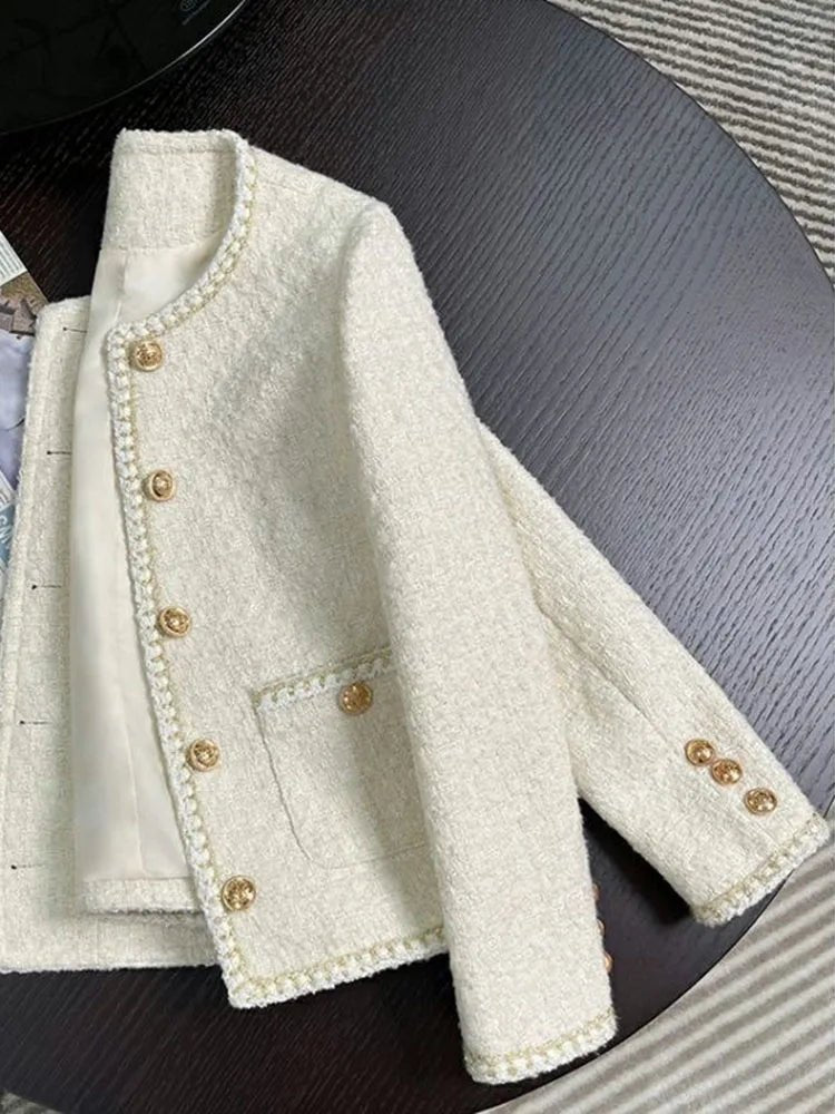 Chic White Tweed Jackets Women Long Sleeve Sweet Coat - American Thistle Chic White Tweed Jackets Women Long Sleeve Sweet Coat