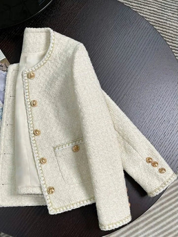 Chic White Tweed Jackets Women Long Sleeve Sweet Coat - American Thistle Chic White Tweed Jackets Women Long Sleeve Sweet Coat