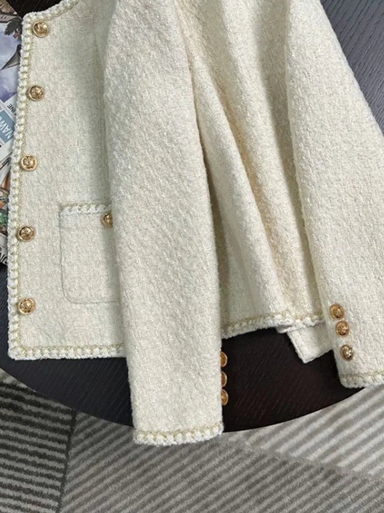 Chic White Tweed Jackets Women Long Sleeve Sweet Coat - American Thistle Chic White Tweed Jackets Women Long Sleeve Sweet Coat