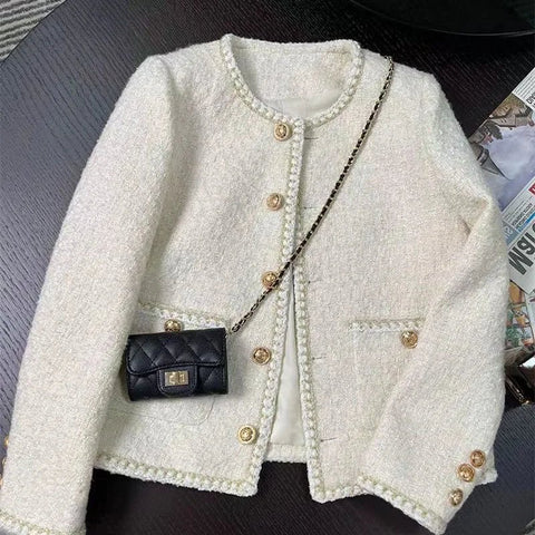 Chic White Tweed Jackets Women Long Sleeve Sweet Coat - American Thistle Chic White Tweed Jackets Women Long Sleeve Sweet Coat