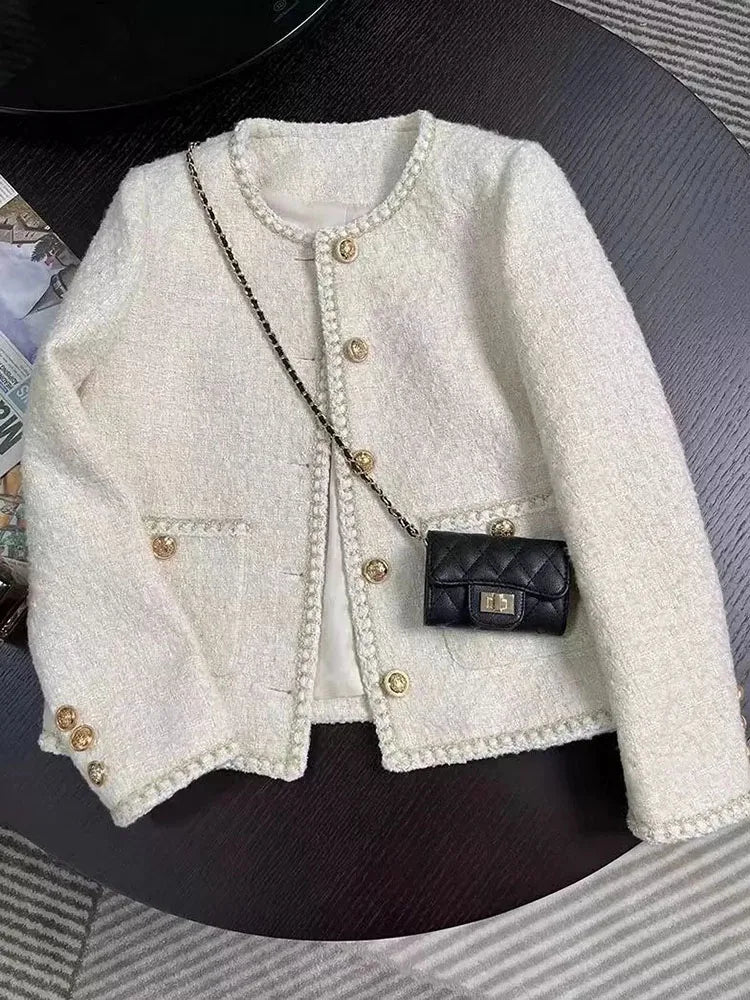 Chic White Tweed Jackets Women Long Sleeve Sweet Coat - American Thistle Chic White Tweed Jackets Women Long Sleeve Sweet Coat