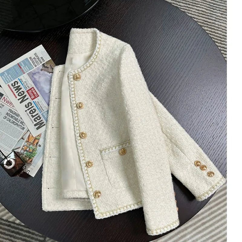 Chic White Tweed Jackets Women Long Sleeve Sweet Coat - American Thistle Chic White Tweed Jackets Women Long Sleeve Sweet Coat