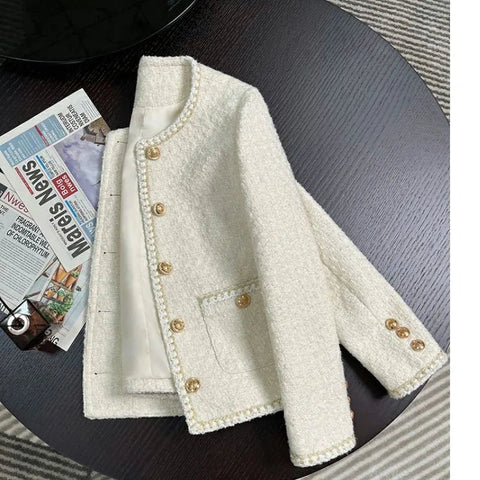 Chic White Tweed Jackets Women Long Sleeve Sweet Coat - American Thistle Chic White Tweed Jackets Women Long Sleeve Sweet Coat