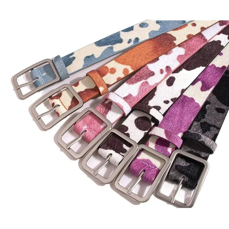 Colorful Cow Print Belts Fashionable Simulated Animal Fur Belts Buckles Woman Apparel Accessories - American ThistleColorful Cow Print Belts Fashionable Simulated Animal Fur Belts Buckles Woman Apparel Accessories