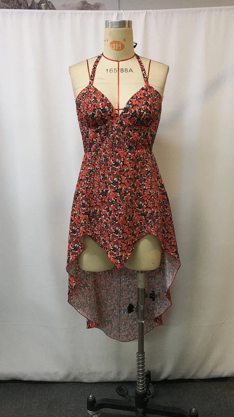 Country Western Cowboy Dress for Women, Retro Vintage Party Maxi Dress with High Slit, Romantic Red Floral Dress - American Thistle Country Western Cowboy Dress for Women, Retro Vintage Party Maxi Dress with High Slit, Romantic Red Floral Dress