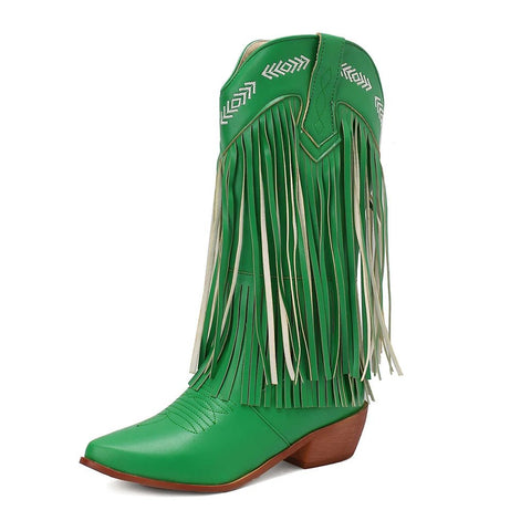 Cowboy Boots Shoes For Women Embroidery Tassel Chunky Heels Pointed Toe Pink Western Boots Fashion Slip - on Wedge Boots Female - American ThistleCowboy Boots Shoes For Women Embroidery Tassel Chunky Heels Pointed Toe Pink Western Boots Fashion Slip - on Wedge Boots Female