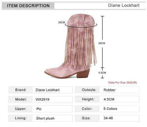 Cowboy Boots Shoes For Women Embroidery Tassel Chunky Heels Pointed Toe Pink Western Boots Fashion Slip - on Wedge Boots Female - American ThistleCowboy Boots Shoes For Women Embroidery Tassel Chunky Heels Pointed Toe Pink Western Boots Fashion Slip - on Wedge Boots Female