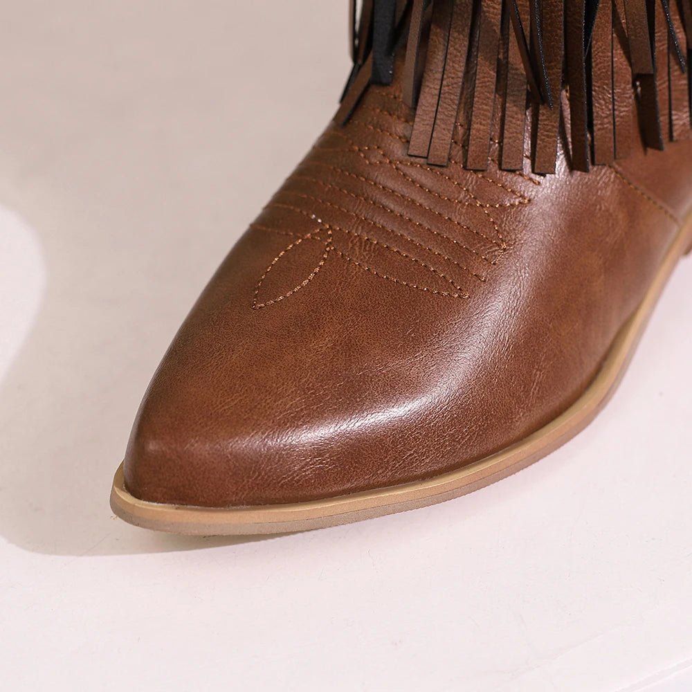 Cowboy Boots Shoes For Women Embroidery Tassel Chunky Heels Pointed Toe Pink Western Boots Fashion Slip - on Wedge Boots Female - American ThistleCowboy Boots Shoes For Women Embroidery Tassel Chunky Heels Pointed Toe Pink Western Boots Fashion Slip - on Wedge Boots Female