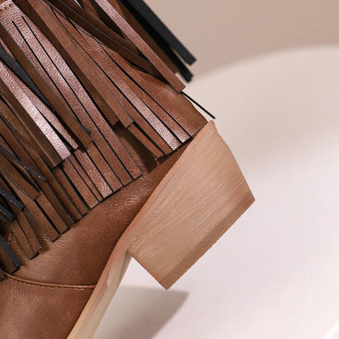 Cowboy Boots Shoes For Women Embroidery Tassel Chunky Heels Pointed Toe Pink Western Boots Fashion Slip - on Wedge Boots Female - American ThistleCowboy Boots Shoes For Women Embroidery Tassel Chunky Heels Pointed Toe Pink Western Boots Fashion Slip - on Wedge Boots Female