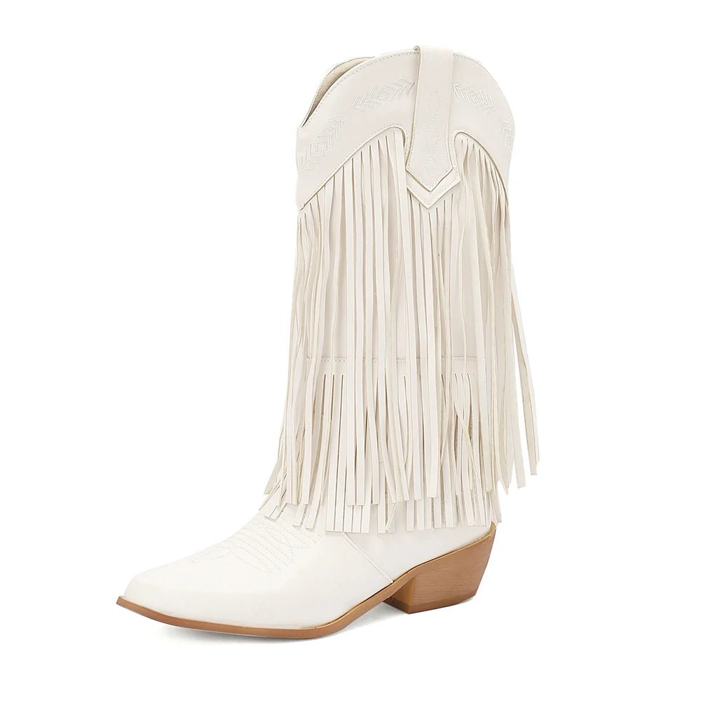 Cowboy Boots Shoes For Women Embroidery Tassel Chunky Heels Pointed Toe Pink Western Boots Fashion Slip - on Wedge Boots Female - American ThistleCowboy Boots Shoes For Women Embroidery Tassel Chunky Heels Pointed Toe Pink Western Boots Fashion Slip - on Wedge Boots Female