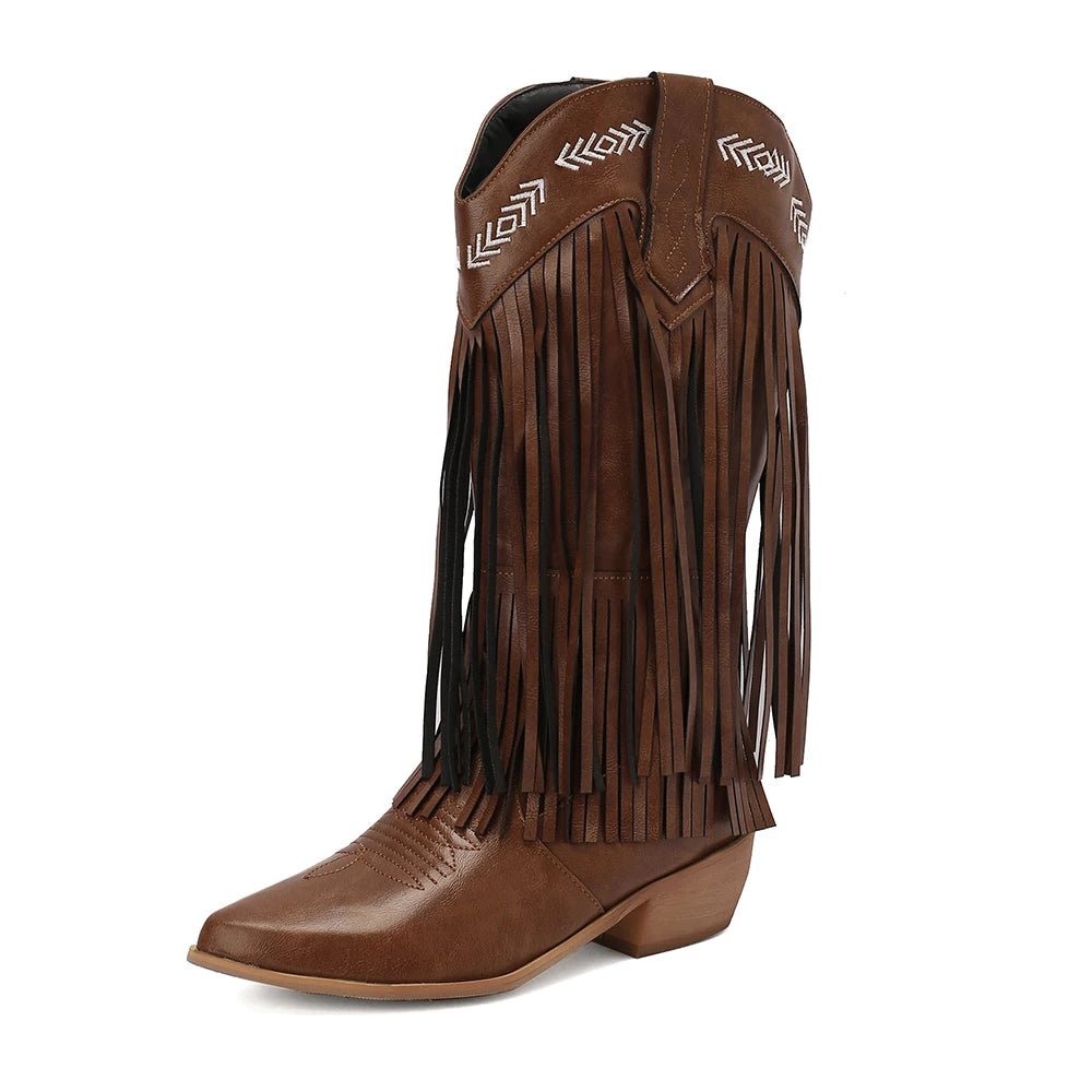 Cowboy Boots Shoes For Women Embroidery Tassel Chunky Heels Pointed Toe Pink Western Boots Fashion Slip - on Wedge Boots Female - American ThistleCowboy Boots Shoes For Women Embroidery Tassel Chunky Heels Pointed Toe Pink Western Boots Fashion Slip - on Wedge Boots Female