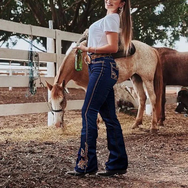 Cowgirl Boo - Cut Denim Jean Exquisite Embroidery Stretch & Comfortable Ladies Country Outfit Western Women - American Thistle Cowgirl Boo - Cut Denim Jean Exquisite Embroidery Stretch & Comfortable Ladies Country Outfit Western Women
