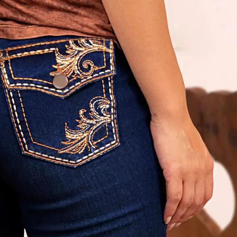 Cowgirl Boo - Cut Denim Jean Exquisite Embroidery Stretch & Comfortable Ladies Country Outfit Western Women - American Thistle Cowgirl Boo - Cut Denim Jean Exquisite Embroidery Stretch & Comfortable Ladies Country Outfit Western Women