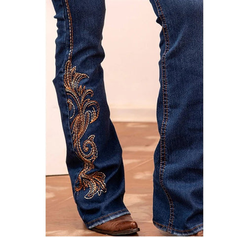 Cowgirl Boo - Cut Denim Jean Exquisite Embroidery Stretch & Comfortable Ladies Country Outfit Western Women - American Thistle Cowgirl Boo - Cut Denim Jean Exquisite Embroidery Stretch & Comfortable Ladies Country Outfit Western Women