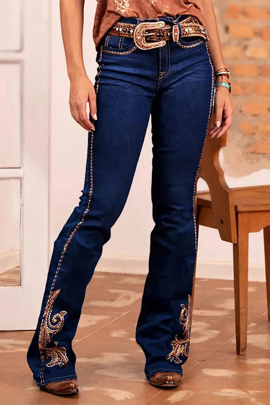 Cowgirl Boo - Cut Denim Jean Exquisite Embroidery Stretch & Comfortable Ladies Country Outfit Western Women - American Thistle Cowgirl Boo - Cut Denim Jean Exquisite Embroidery Stretch & Comfortable Ladies Country Outfit Western Women