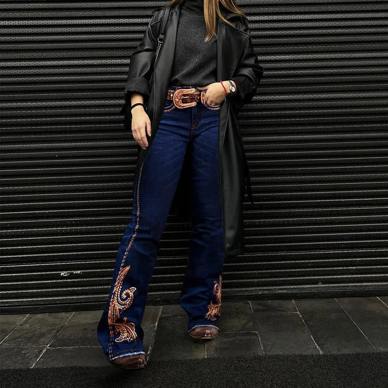Cowgirl Boo - Cut Denim Jean Exquisite Embroidery Stretch & Comfortable Ladies Country Outfit Western Women - American Thistle Cowgirl Boo - Cut Denim Jean Exquisite Embroidery Stretch & Comfortable Ladies Country Outfit Western Women