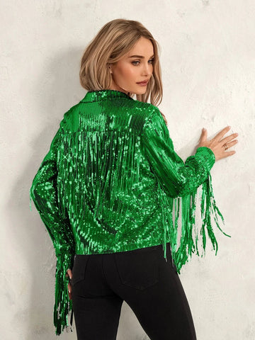 Cowgirl Jacket Lightweight Casual Sequin Tassels Party Long Sleeves Coat - American Thistle Cowgirl Jacket Lightweight Casual Sequin Tassels Party Long Sleeves Coat