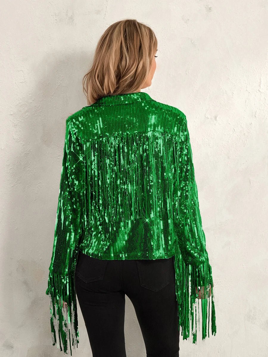 Cowgirl Jacket Lightweight Casual Sequin Tassels Party Long Sleeves Coat - American Thistle Cowgirl Jacket Lightweight Casual Sequin Tassels Party Long Sleeves Coat