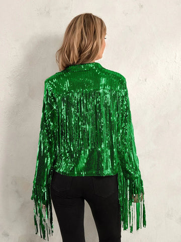 Cowgirl Jacket Lightweight Casual Sequin Tassels Party Long Sleeves Coat - American Thistle Cowgirl Jacket Lightweight Casual Sequin Tassels Party Long Sleeves Coat