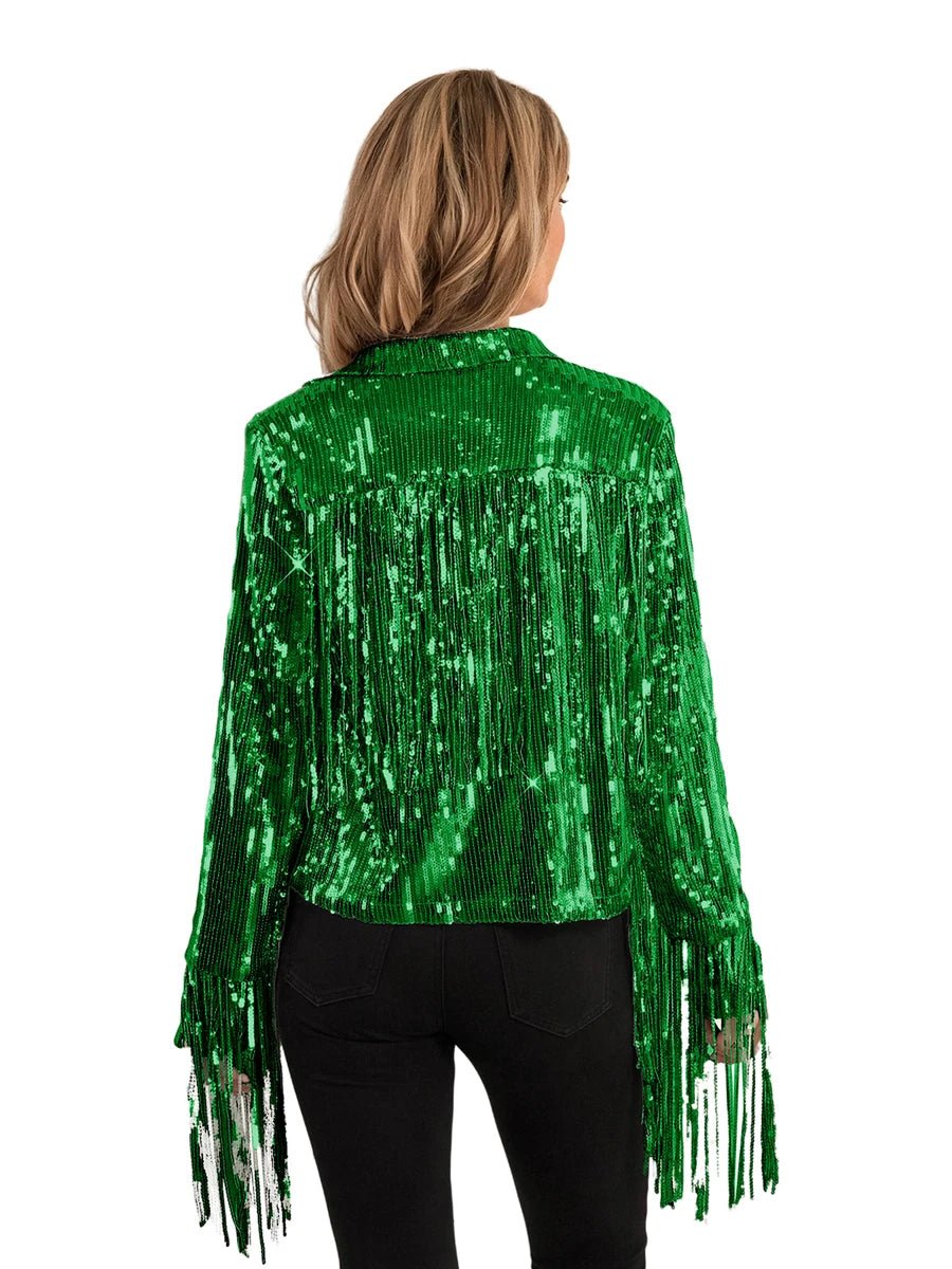 Cowgirl Jacket Lightweight Casual Sequin Tassels Party Long Sleeves Coat - American Thistle Cowgirl Jacket Lightweight Casual Sequin Tassels Party Long Sleeves Coat