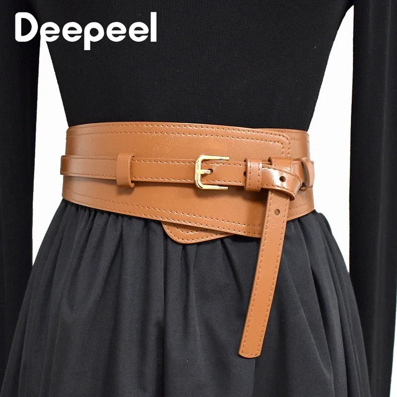 Deepeel Fashion Women's Cowskin Cummerbund Wide Belt Dress Coat Girdle Luxury Designer Corset Female Decorative Waistband - American ThistleDeepeel Fashion Women's Cowskin Cummerbund Wide Belt Dress Coat Girdle Luxury Designer Corset Female Decorative Waistband