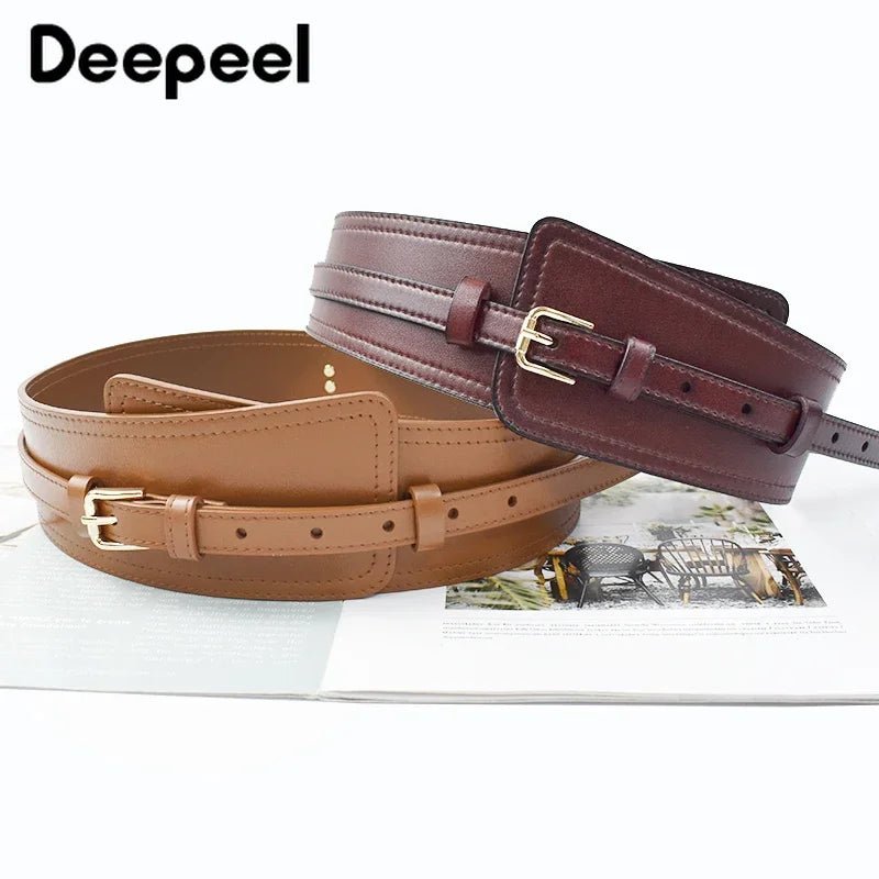 Deepeel Fashion Women's Cowskin Cummerbund Wide Belt Dress Coat Girdle Luxury Designer Corset Female Decorative Waistband - American ThistleDeepeel Fashion Women's Cowskin Cummerbund Wide Belt Dress Coat Girdle Luxury Designer Corset Female Decorative Waistband