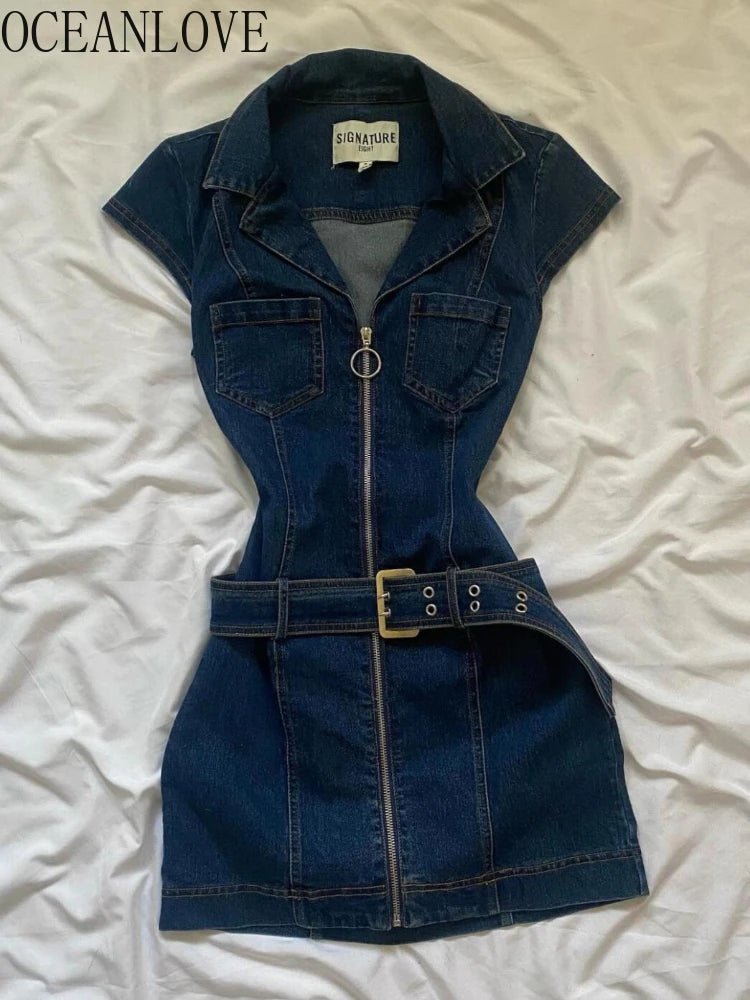 Denim Dresses Women Spring Summer American Mini Dress - American Thistle Denim Dresses Women Spring Summer American Mini Dress
