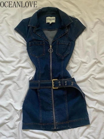 Denim Dresses Women Spring Summer American Mini Dress - American Thistle Denim Dresses Women Spring Summer American Mini Dress