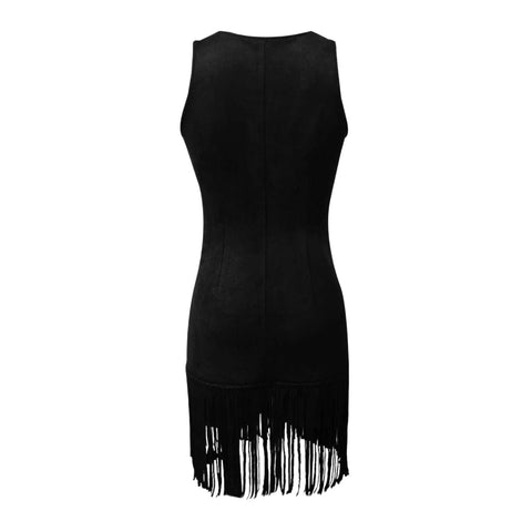 Dress Women Summer Vintage Deep Cut Slim Dress Sleeveless Velvet Leather With Tassel Party Dresses - American Thistle Dress Women Summer Vintage Deep Cut Slim Dress Sleeveless Velvet Leather With Tassel Party Dresses