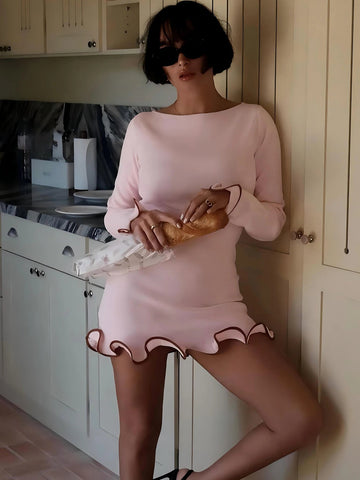 Dulzura O - Neck Long Sleeves Ruffles Patchwork Bodycon Mini Dress Sexy Elegant Outfit Party Club Streetwear Autumn Winter Clothes - American Thistle Dulzura O - Neck Long Sleeves Ruffles Patchwork Bodycon Mini Dress Sexy Elegant Outfit Party Club Streetwear Autumn Winter Clothes