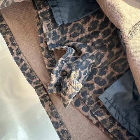 Elastic Brown Leopard Print Denim Hip Skirt - American Thistle Elastic Brown Leopard Print Denim Hip Skirt